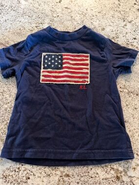 Polo Ralph Lauren Vintage Blue Kids T-Shirt with Embroidered American Flag
